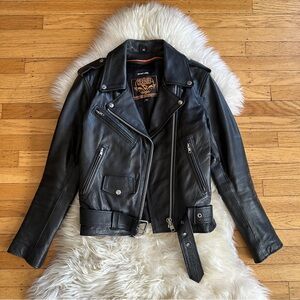 SOLD vintage y2k 2000s black leather zipper moto jacket xs small